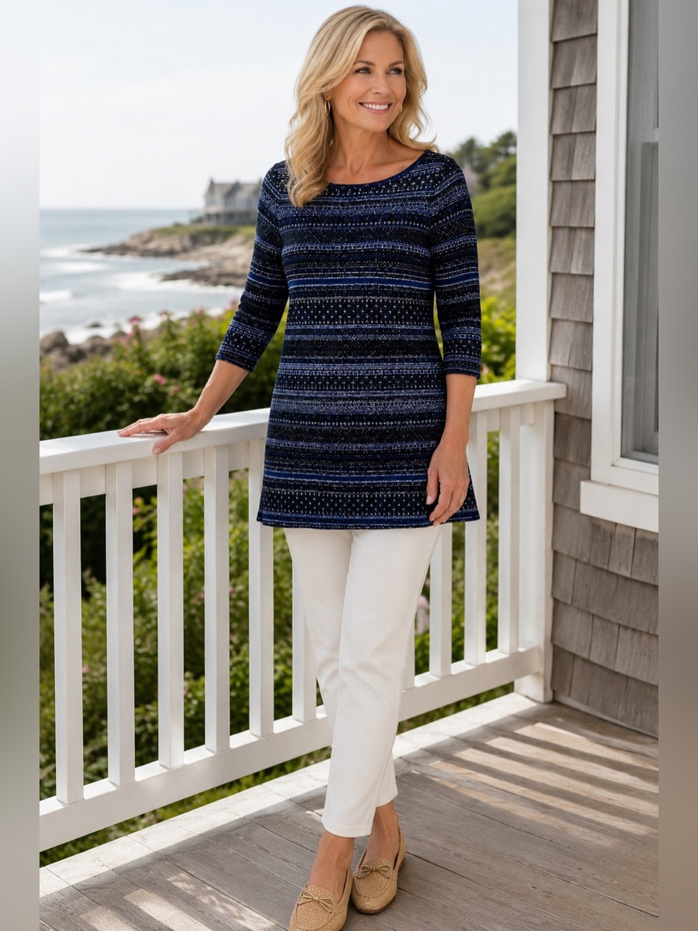 WHBM fair isle tunic sweater black blue silver shimmer size S